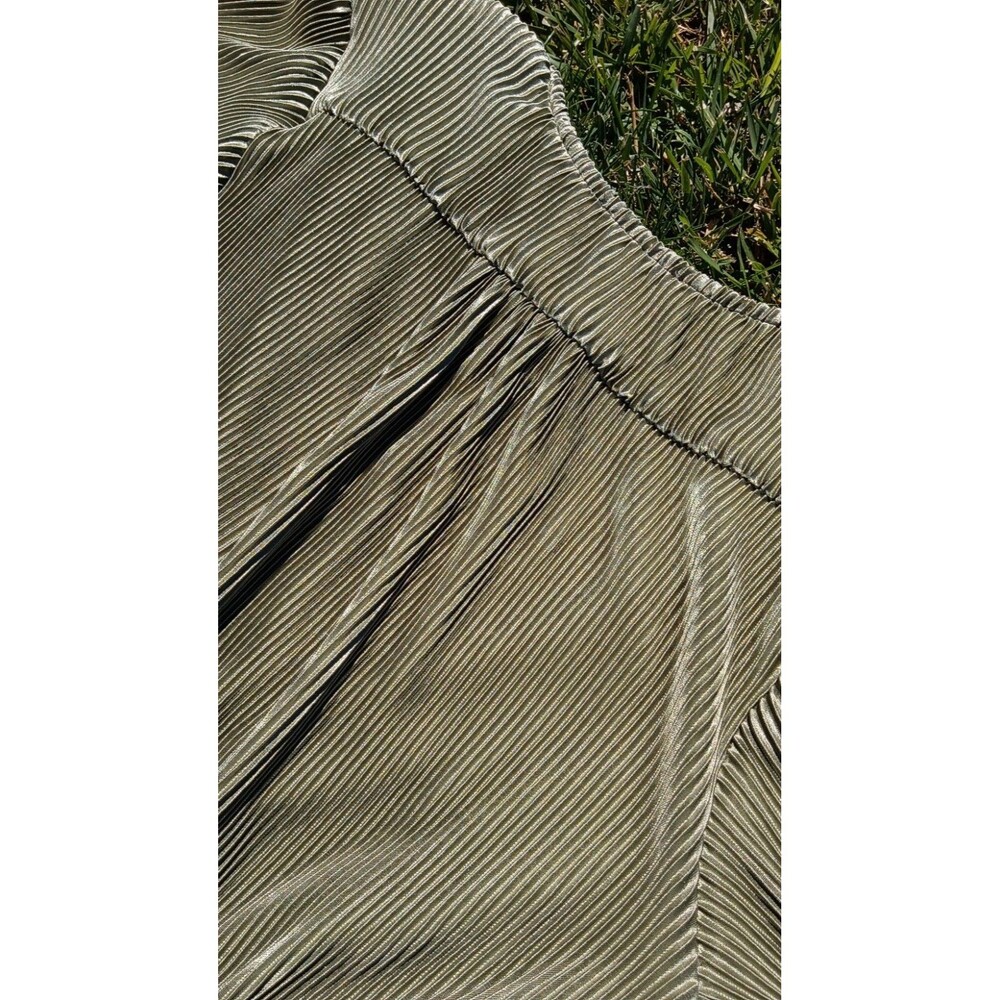 Baltic Born S Olive Green Metallic Pleated Maxi Dress NWOT Flutter Sleeve Empire - Picture 7 of 10